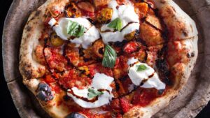 close up of pizza at dough pizzeria napoletana in san antonio texas